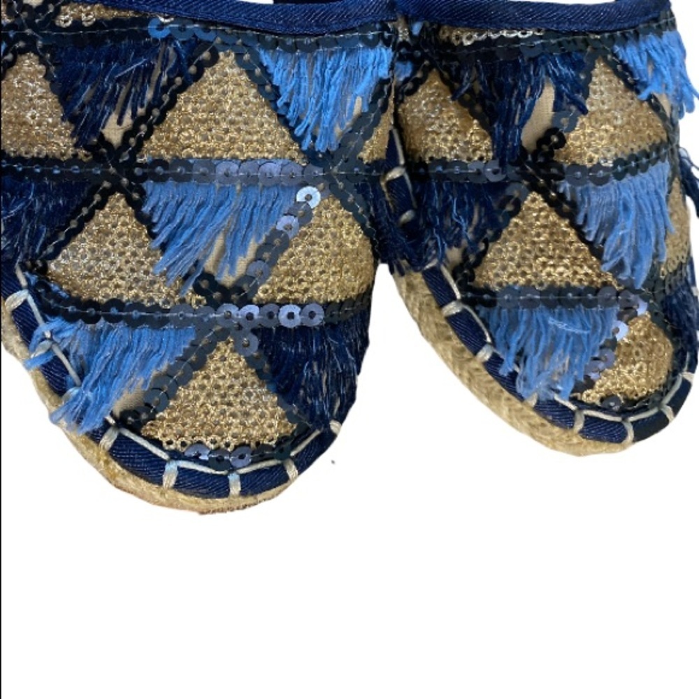 Qupid Sora fringe sequin espadrille blue flats 7 - Picture 9 of 12